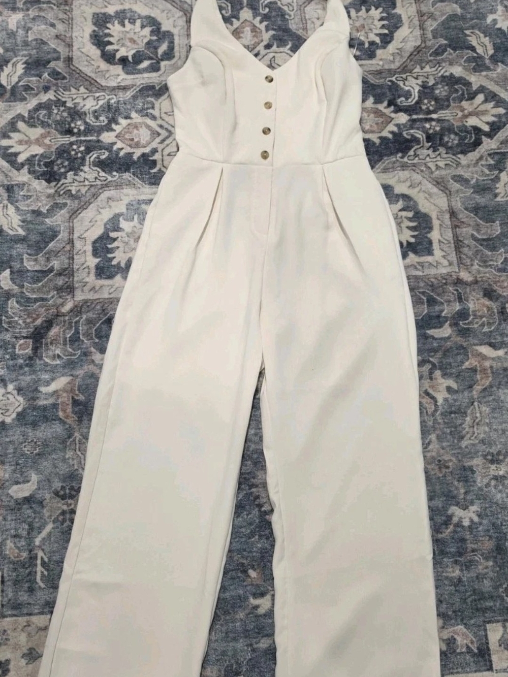 Song of Style Cream Wide-Leg Button-Front Jumpsuit Medium
